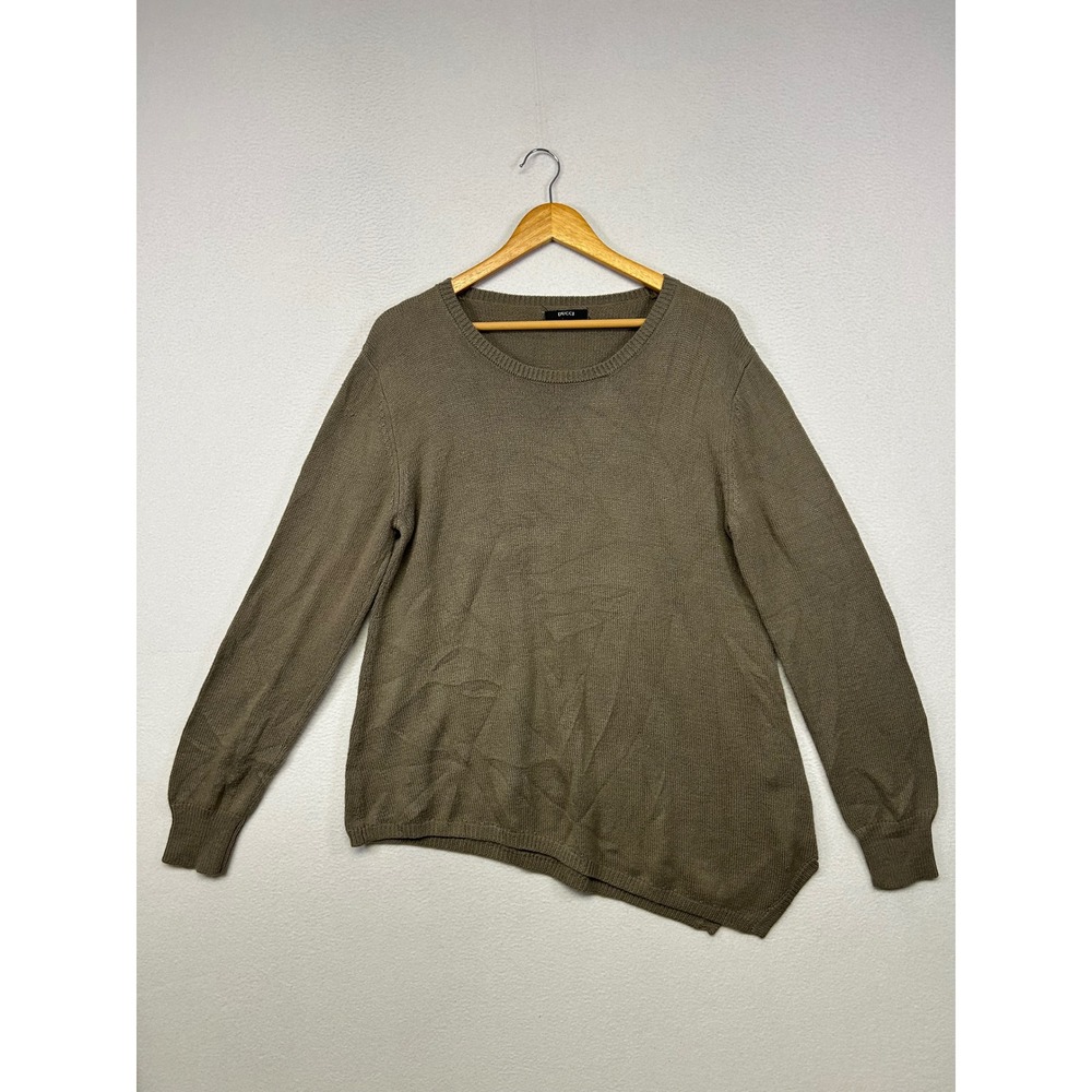 Minimalist Avant Garde DUCCI Womens Large Brown Asymmetrical Hem Knit Sweater